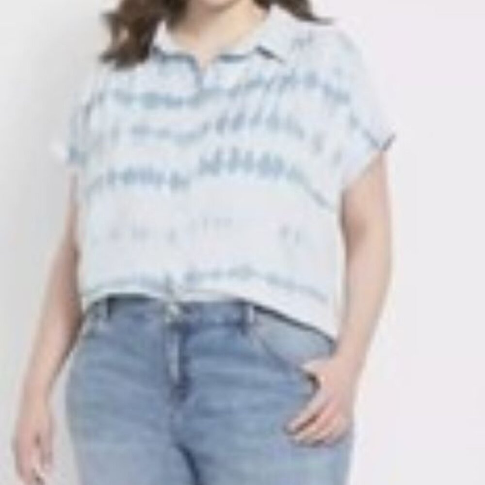 Lane Bryant Womens Shirt Plus Size 20 Blue Tie Dye Button NWT